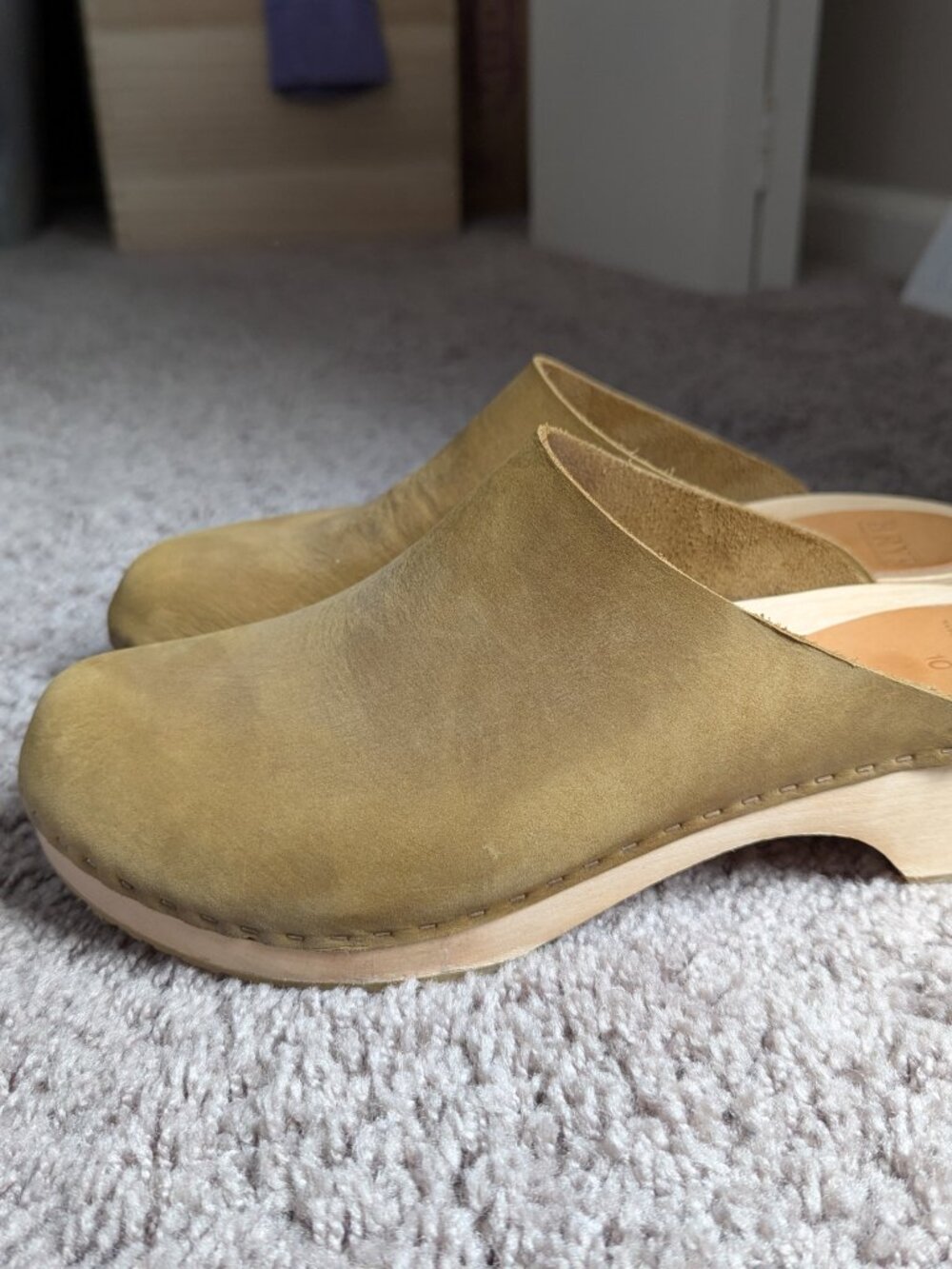 Bryr Olive Green Suede Clogs - Picture 3 of 6